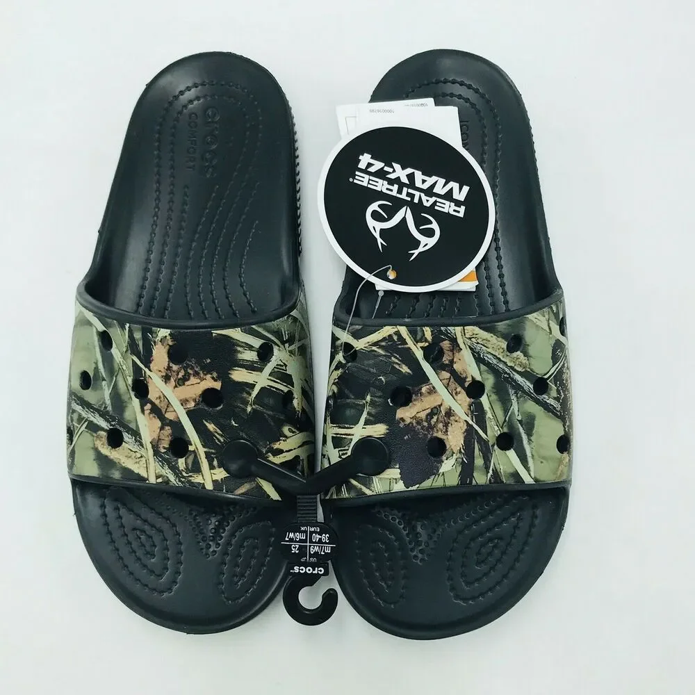 Crocs Men's 7 Women's 9 Classic Realtree Slides Black Camoflauge Camo NWT